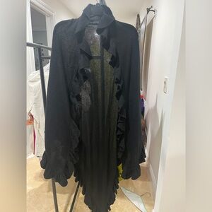 Minnie Rose cashmere Black Ruffle Open Front Cardigan